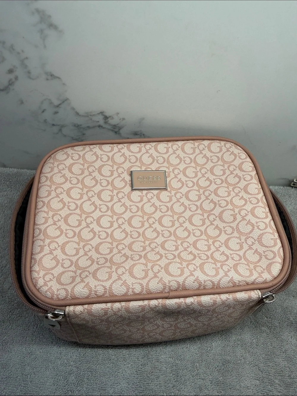 Guess Pink Monogram Travel Cosmetic Case